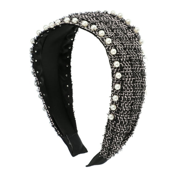 Unique Bargains 1 Pc Classic Elegant Wide Pearl Headband for Women for Girls 6.10"x1.97" Black