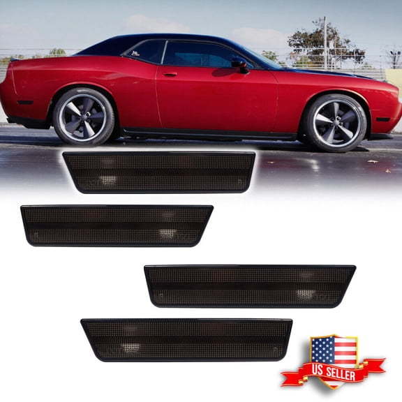 GTINTHEBOX Smoked Bumper Side Marker Light Covers for 2008-2014 Dodge Challenger Front And Rear