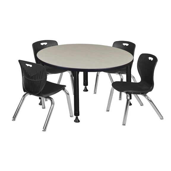 Regency 42 Round Adjustable Classroom Table- Maple & 4 Andy 12 Stack Chairs- Black