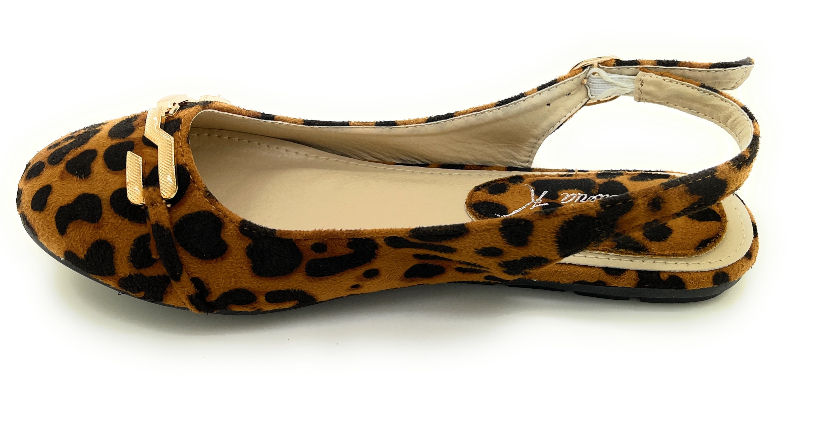 Women’s Leopard Print Slingback Flats – Open Back Pointed Toe Slip-On Shoes with Gold Chain Accent – Stylish Comfortable Casual Dress Flats for Work, Travel, or Everyday Wear