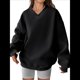 thumbnail image 2 of Sudadera de Cuello en V de Gran Tamaño para Mujer, Sudadera de de Larga, Sudadera con Capucha, Tops Cómodos, Ropa 2025 Negro L, 2 of 7