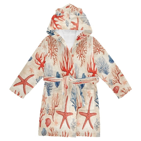 FORMRS Niños Bathrobe Unisex Hooded Robe Soft Plush Pajamas Sleepwear, Size 2-3T, Blue Starfish