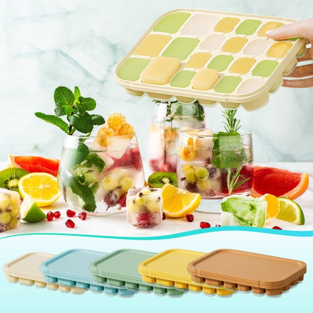 Fiudx Bandeja de Hielo de Gel de Sílice, Diseño a Prueba de Fugas de 22 Celdas, Máquina de Hielo de Grado Alimenticio, Tapa Hermética, Duradera E Higiénica, Uso Doméstico, Paletas de Helado, Bebidas