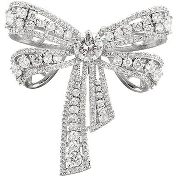 Rhinestone Bow Brooch Pin for Women Shiny CZ Crystal Pearl Dangling Ribbon Bow Knot Lapel Pins Wedding Party Dance Banquet Dress Suit Shirt Scraf Clip for Clothes Accessories Jewelry