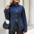 thumbnail image 6 of 2026 Women's Oversized Jean Jacket Vintage Washed High Neck Denim Jacket Asymmetrical Button Down Street Style Coat, S, 6 of 7