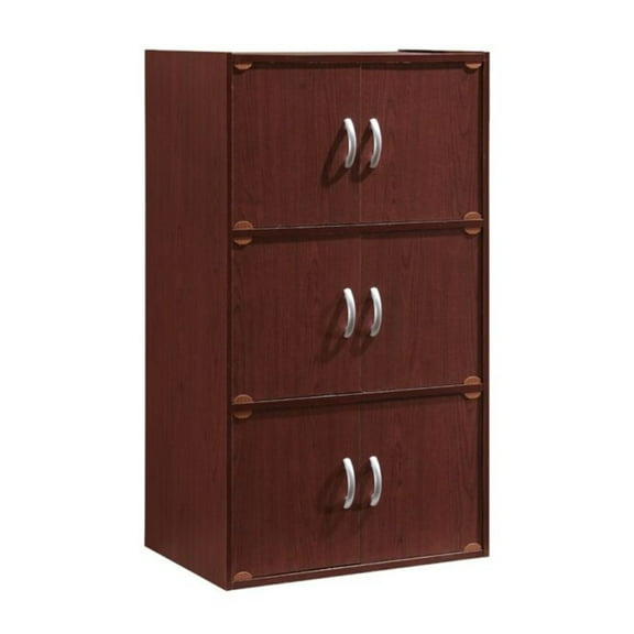 Hodedah 3 Shelf 6 Door Multi-Purpose Wooden Bookcase in Mahogany Finish