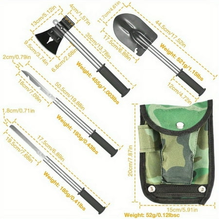 1pc 6-in-1 Multi Tool Survival Kit Shovel Knife Axe Saw Nail Puller w/ Pouch Outdoor Gear Camping