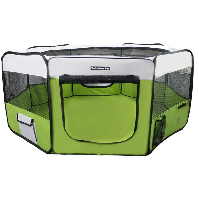Fabulous Pet Medium Small Water Resistant Portable Doggie Dog Puppy Cat Kitten Play Pen Limegreen Gray