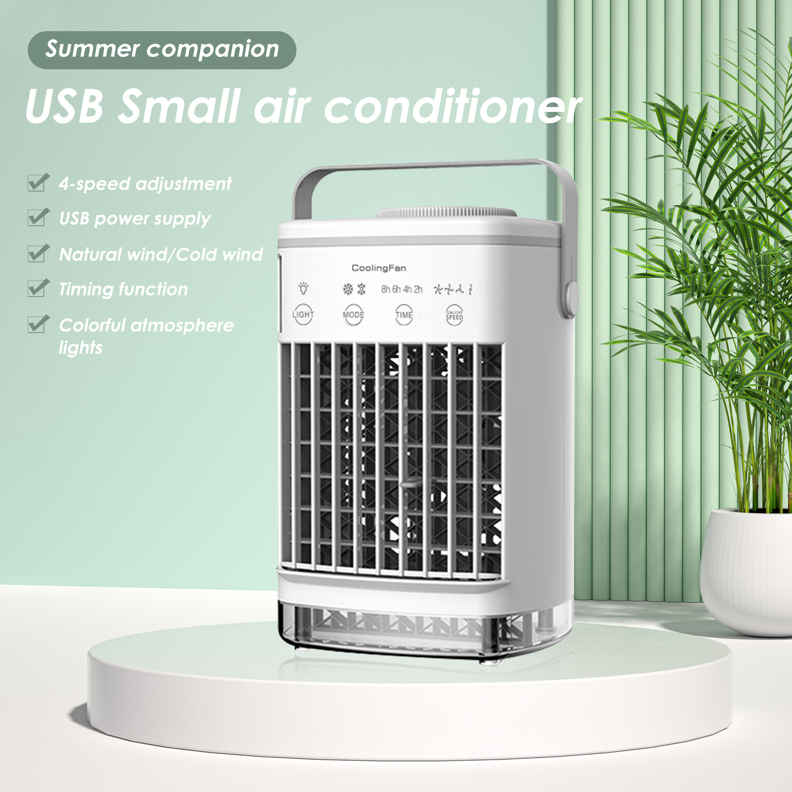 JLLOM 5 Speed USB Rechargeable Portable Evaporative Air Cooler, White