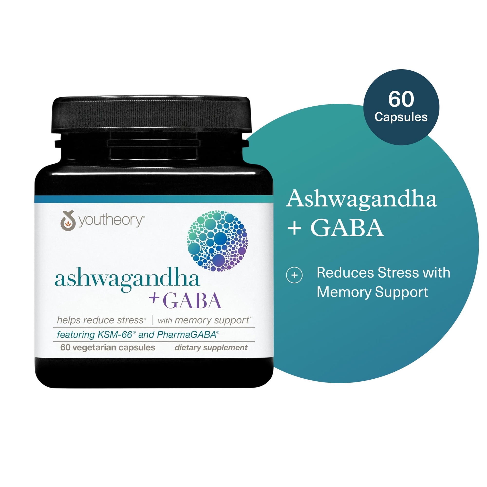 Youtheory Ashwagandha+GABA, 60 Vegetarian Capsules