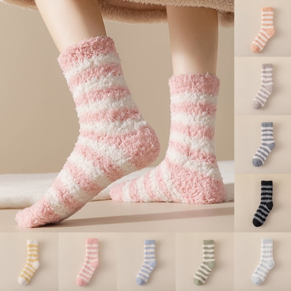 3Pack Women's Striped Extra Thick Warm Sleep Socks, Cozy Floor Socks for Lounging at Home Black