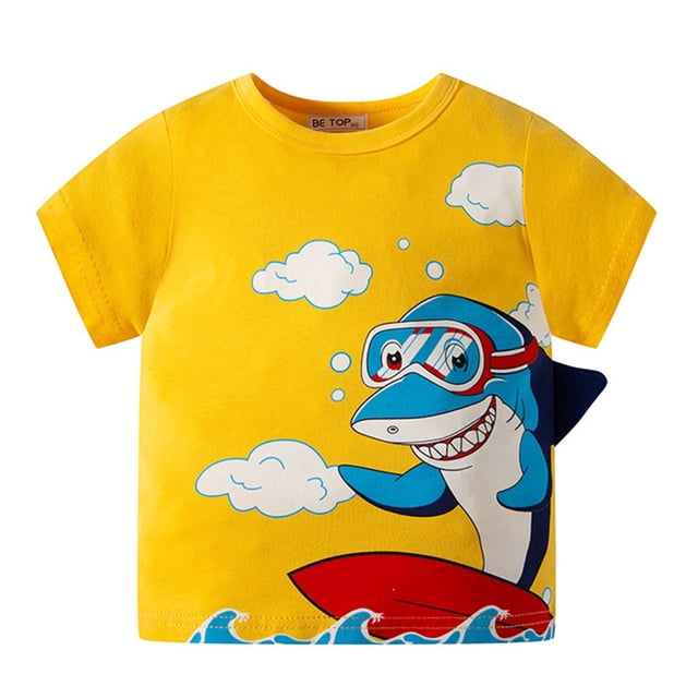 Gibobby Playeras Deportivas Camisetas de cuello redondo de manga corta con dibujos animados de verano para niños pequeños y bebés, camisetas, ropa para niños, trajes(Amarillo, 3-4 Años)