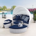thumbnail image 2 of Lounge Daybed Sofa Bed, Sunbrella, Blue Navy Gray, Rattan, Wicker, Modern Contemporary, Outdoor Patio Balcony Cafe Bistro Garden Furniture Hotel Hospitality, 2 of 9