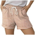 thumbnail image 4 of vigerkar Boxer Shorts for Women Summer Elastic Waist Vacation Beach Plaid Lounge Shorts Orange, L, 4 of 4
