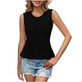 thumbnail image 3 of BiZtdJrK Womens Crew Neck Tank Tops Sleeveless Ruffle Hem Tanks Solid Color Pullover Blouse Black S, 3 of 6