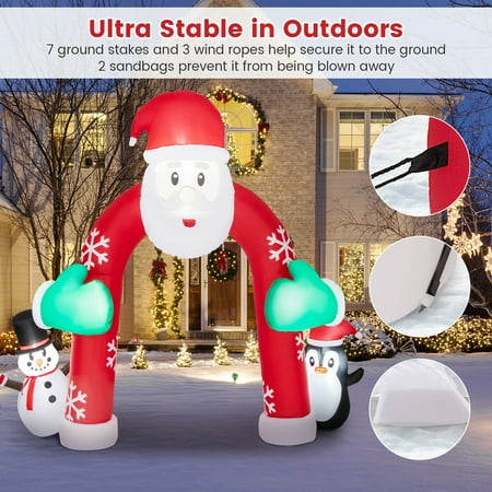 Costway 10FT Inflatable Christmas Santa Archway Decoration with Snowman Penguin LED Lights - Multicolor