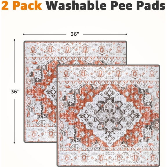 Washable Pee Pads for Dogs, 2 Pack Super Absorbent Reusable Puppy Training Pads, Leakproof Non-Slip Whelping Pad for Floor, Playpen, Crate - 36x36 Red-Orange