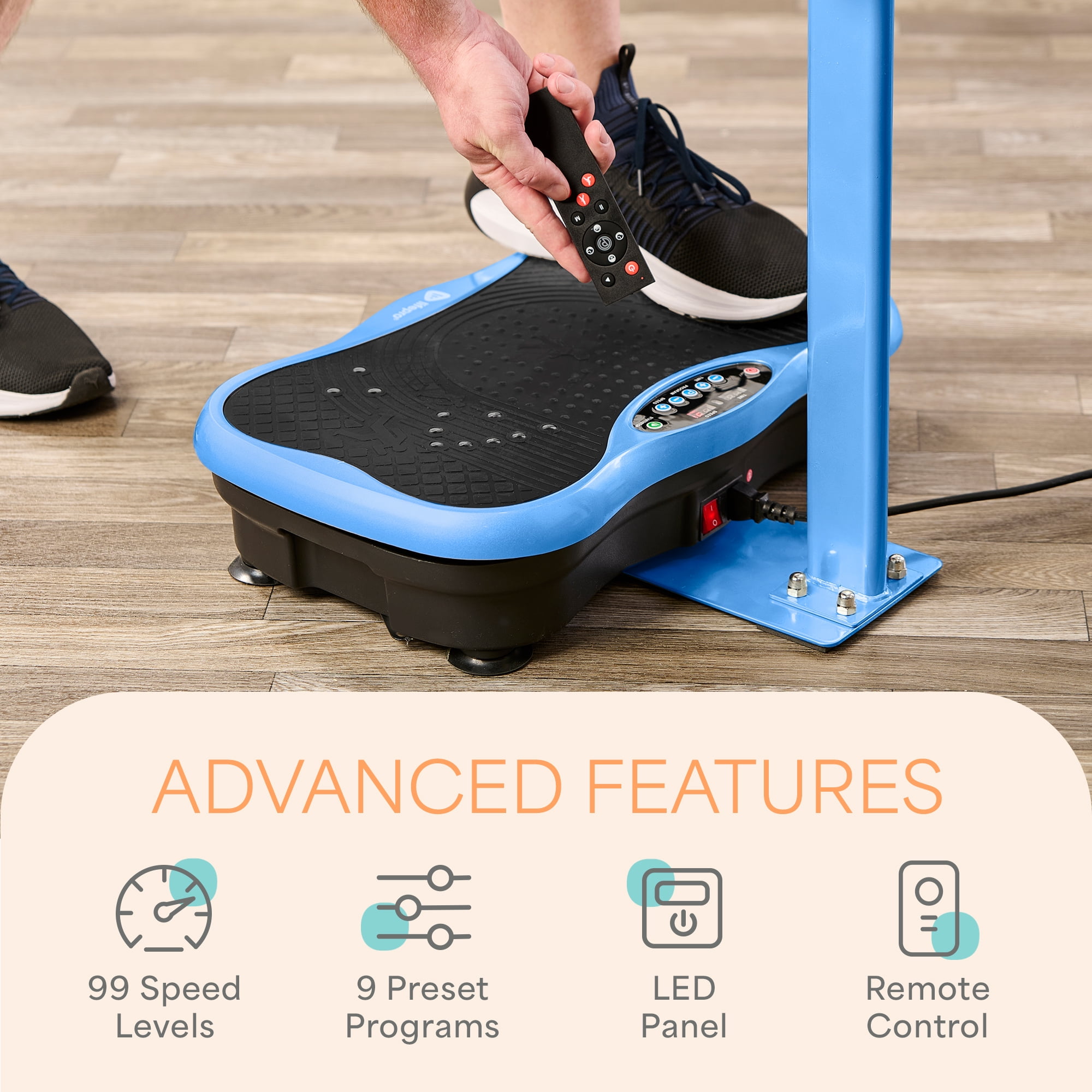 Lifepro TrimLite Vibration Plate Exercise Machine with Handlebars – Whole Body Vibrating Plate for Weight Loss, Lymphatic Drainage & Home Fitness – 99 Speed Levels, Resistance Bands, Bluetooth - Blue