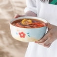 thumbnail image 3 of Qeeadeea Ceramic Bowl With Gold Rim, Soup Bowl Microwave Safe, Udon Noodle Bowl, Ramen Bowl Ceramic, Pho Bowls Large-pink and blue, flower-18x18x8cm, 1200ml, 3 of 7