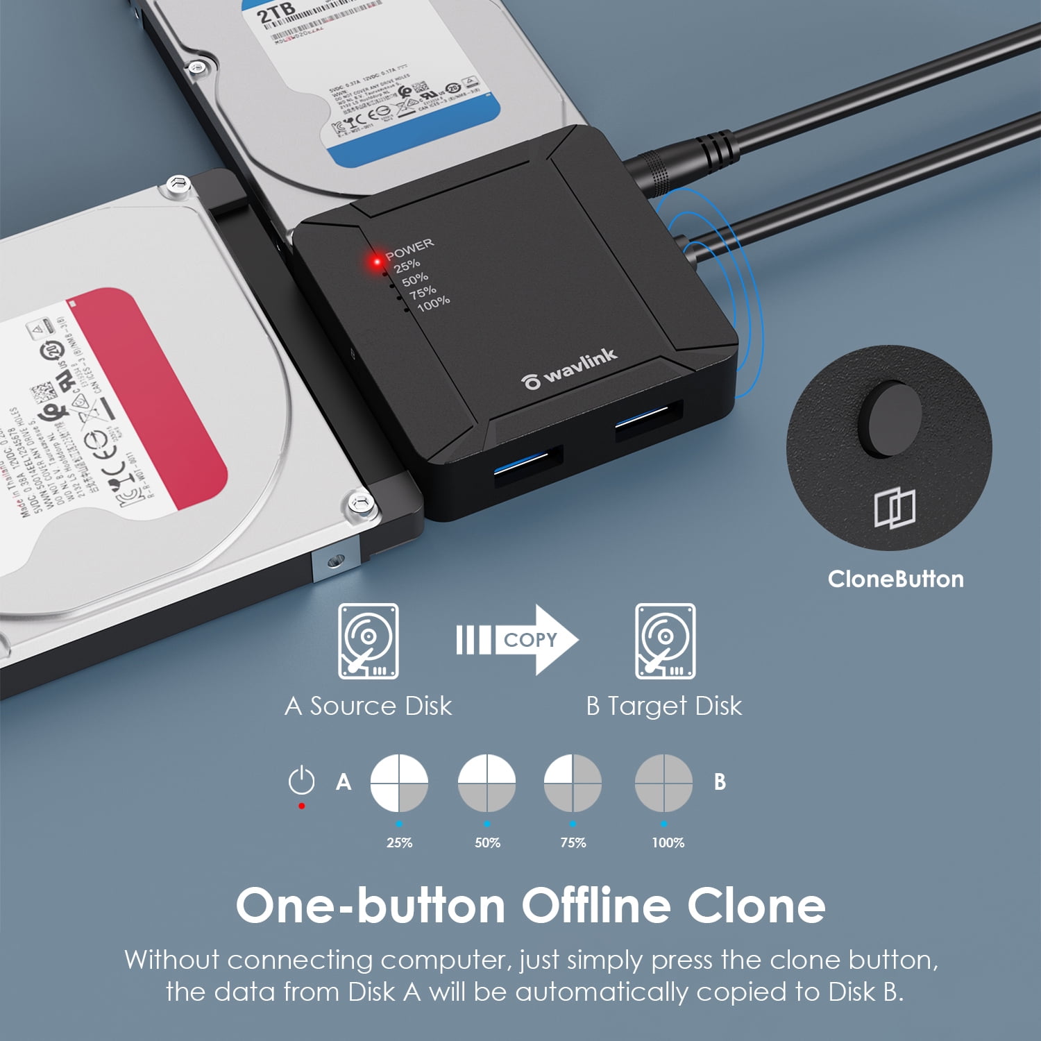 2x18TB USB Adapter, 2.5" 3.5'' SATA External Hard Drive with Offline Cloning for Transfer & Backup