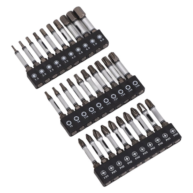 Screwdriver Bit, D2 Alloy Steel Non Slip Bit Magnetic 30Pcs Impact Screwdriver Bit Set for Repair Maintenance