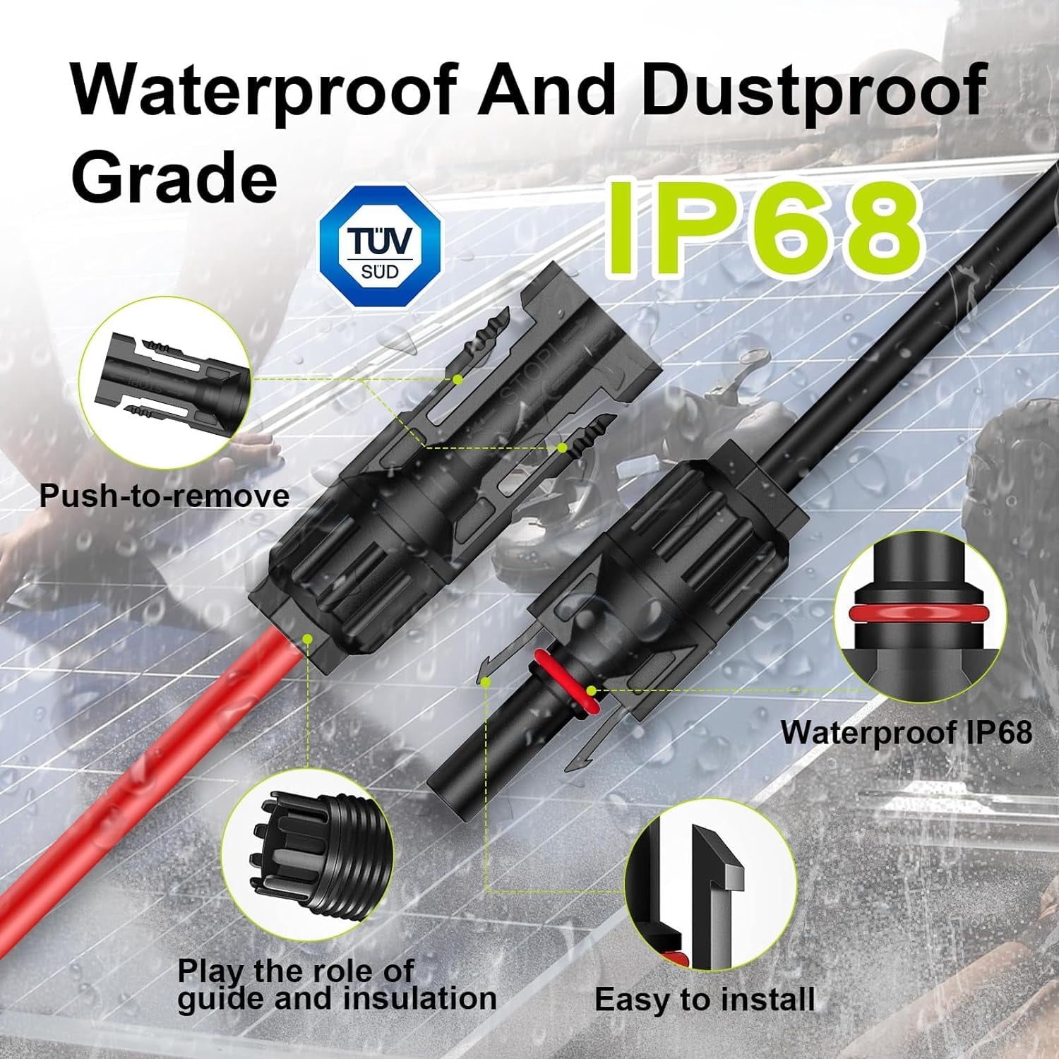 JJEAN-Solar Cable Extension 10Ft 10AWG, Solar Wire with Tool-Free Solar Connectors, Waterproof Solar Panel Extension Cable 6mm², PV Cable 10Gauge for Home Boat RV Solar Panels(10ft)