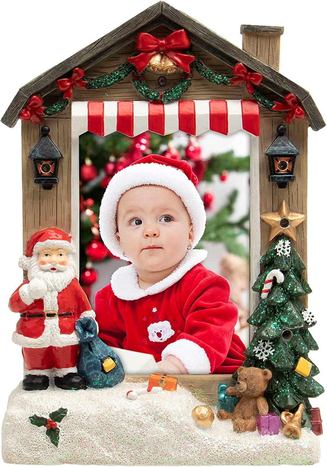 FINE PHOTO GIFTS 4 " x 6" Light Up Santa Claus Christmas Resin Picture Frame
