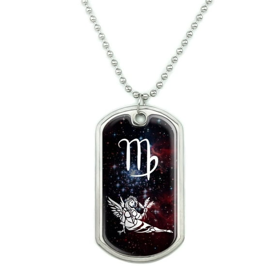 Virgo Maiden Zodiac Sign Horoscope in Space Military Dog Tag Pendant Necklace with Chain