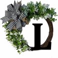 thumbnail image 1 of Guirnalda Pedty Az de 26 letras (36 x 36 cm, con monograma inicial) L, para puerta de entrada, con lazo de lino a rayas y base de parra, decoración rústica para puerta de granja, primavera y verano,, 1 of 6