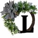 thumbnail image 1 of Guirnalda Pedty Az de 26 letras (36 x 36 cm, con monograma inicial) L, para puerta de entrada, con lazo de lino a rayas y base de parra, decoración rústica para puerta de granja, primavera y verano,, 1 of 6