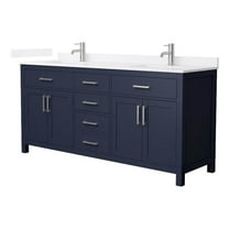 Beckett 72" Dark Blue Double Vanity & White Quartz Top (1-Hole) & Nickel Trim