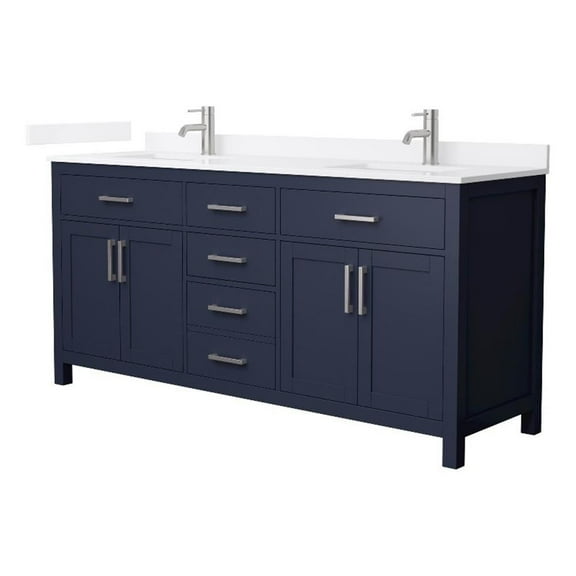 Beckett 72" Dark Blue Double Vanity & White Quartz Top (1-Hole) & Nickel Trim