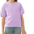 thumbnail image 5 of Spring Summer Girls Kids Plain Crew Neck Casual Knit Shirt Children Puff Sleeve Tops for 5-14 Years, 5 of 7