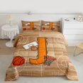 thumbnail image 2 of Homewish Cartoon Monogrammed J Full Size Comforter Sets, Orange Brown Basketball Bedding Comforter Set, Teens Kids Boys Girls Reversible Bedding Sets, Lightweight Room Decor, 3pcs, 2 of 8