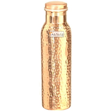 Prisha India Craft Pure Copper Bottle for Water, Joint Less, Hammered Design, 900 ML, 1 Piece
