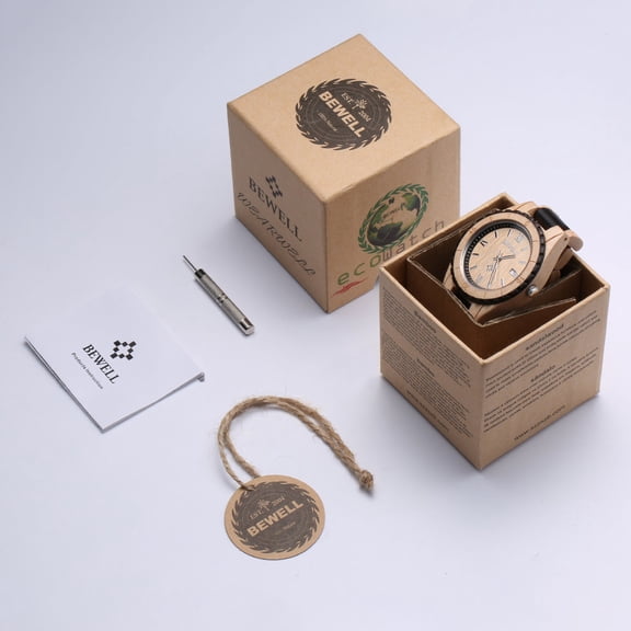 BEWELL ZS-W128AG Luminous Sandalwood Wooden Quartz Watch Wristwatch for Men