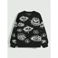 thumbnail image 2 of Women'S Oversized Eye Print Knit Crewneck Fall Pullover Sweaters Black S, 2 of 4