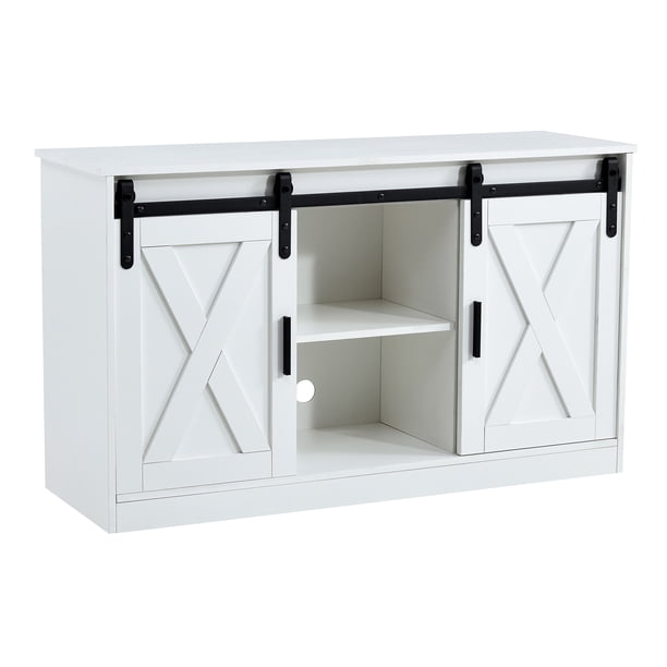 58 Inch Barn Door TV Stand For TVs Up To 65\" – Farmhouse Entertainment Center With Storage, Cable Management, For Living Room