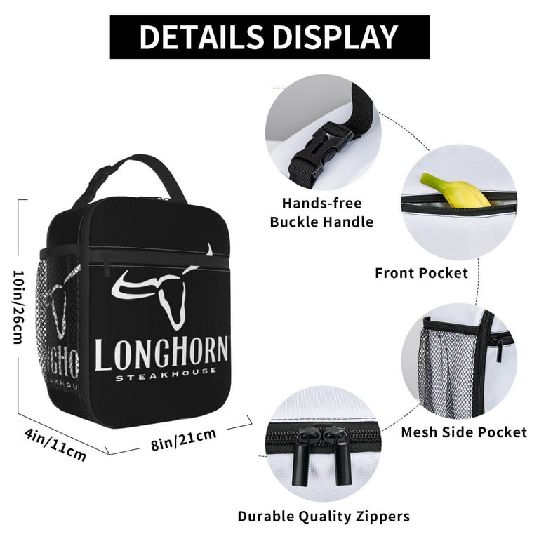 LongHorn Steakhouse Insulated Lunch Bag High Capacity Snack Bags Office Picnic Beach Travel Cooler Handbags for Women Men Kids Black Walmart
