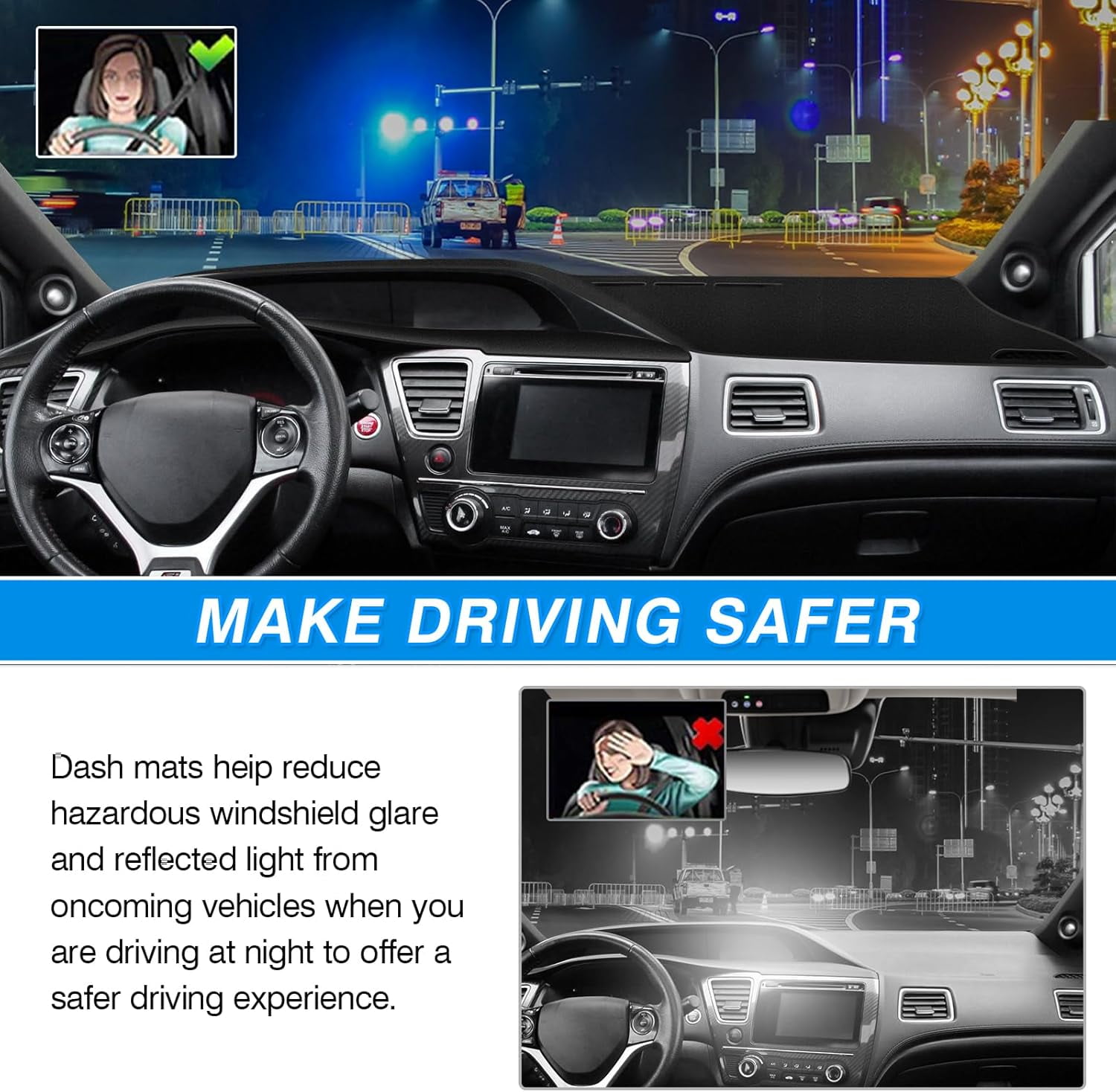 Canvcle Custom Fit for Dashboard Cover Honda Civic 2012-2015 Dash Board Cover Mat Non-Slip Pad Carpet Sunshield Protector