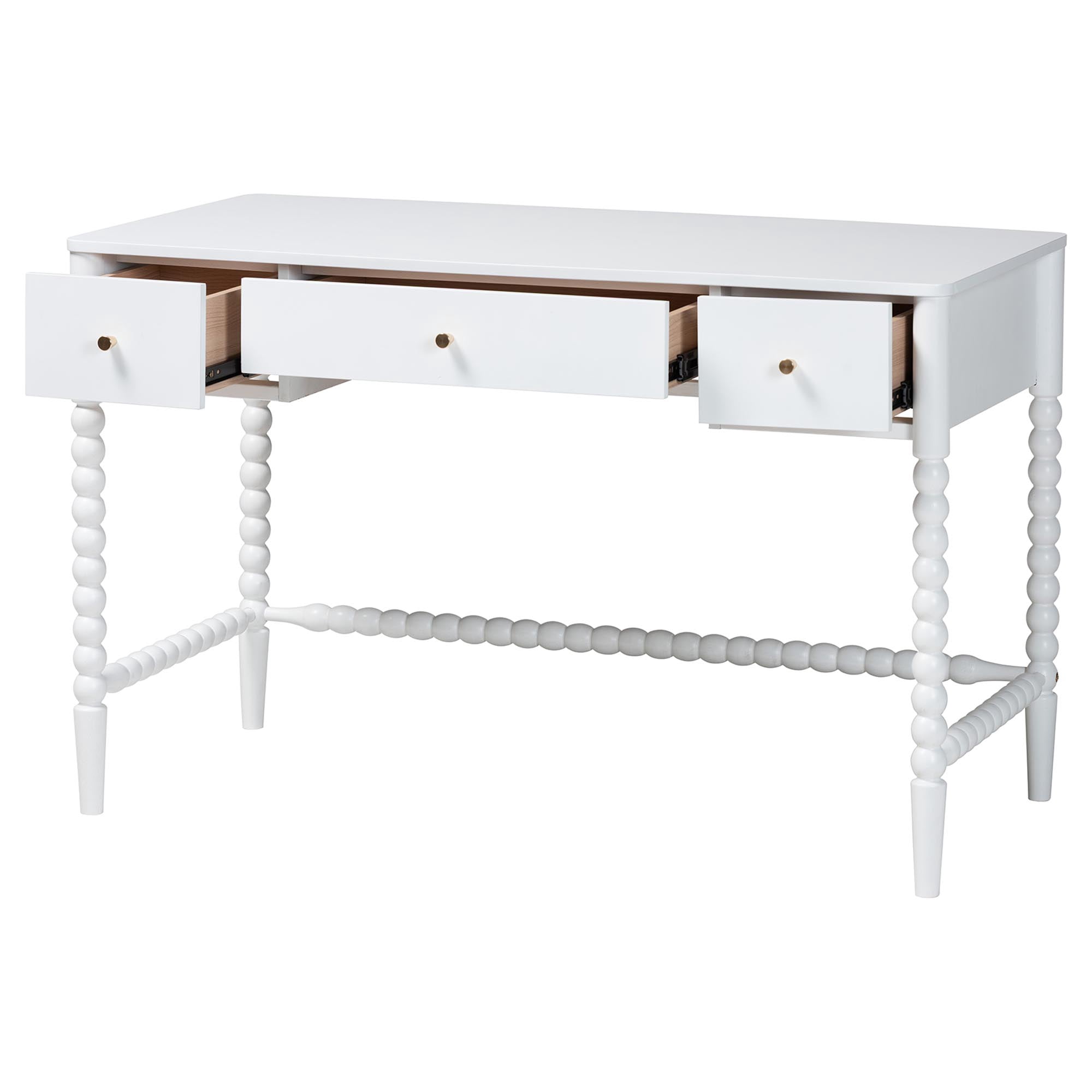 Baxton Studio Lucera Farmhouse Writing Desk, 3-Drawer, White