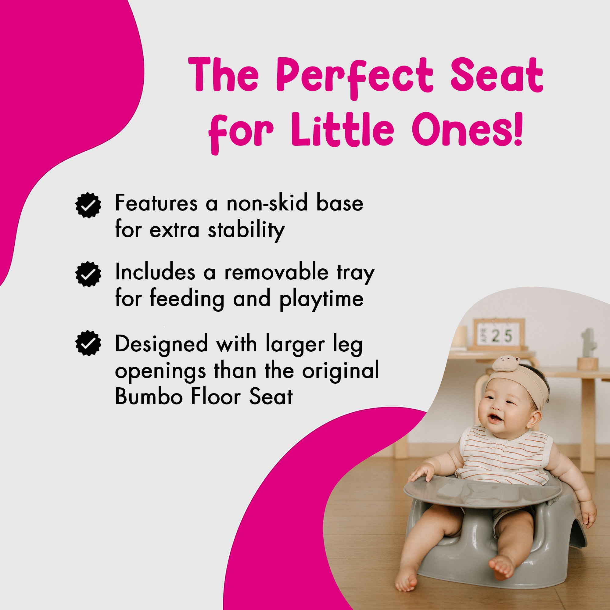 Bumbo Plastic Floor Seat Lite Baby Chair with Removable Tray for 3-12 Months, Breige