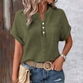 thumbnail image 2 of Tshirts Shirts for Women Fashion Breathable Batwing Sleeve Pocket Patched Casual Work Double Layer Wrinkled Fabric Womens Summer Tops Green XXL, 2 of 9