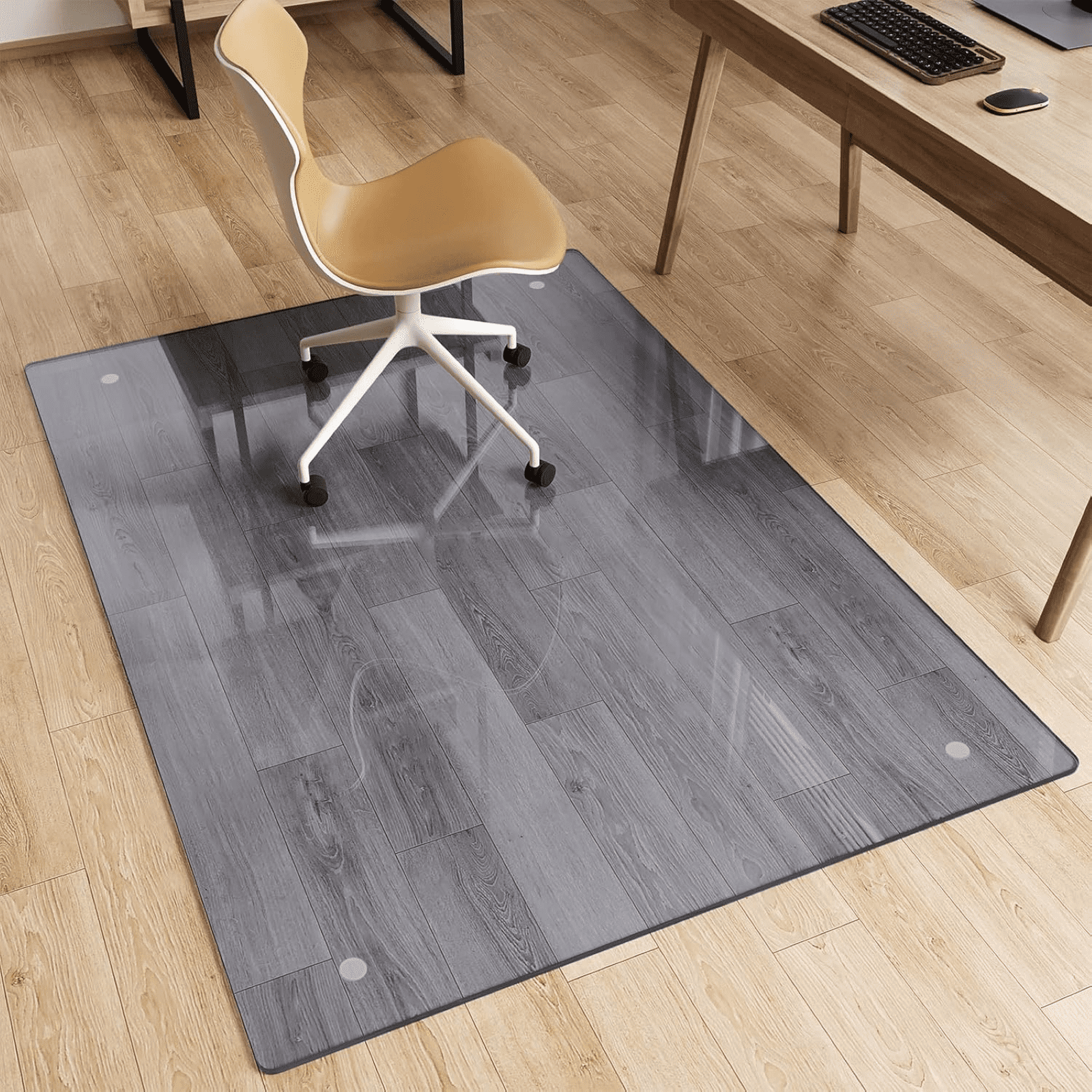 AUROMIR 46"x55" Tempered Glass Office Chair Mat for Carpeted or Hardwood Floors,Gray