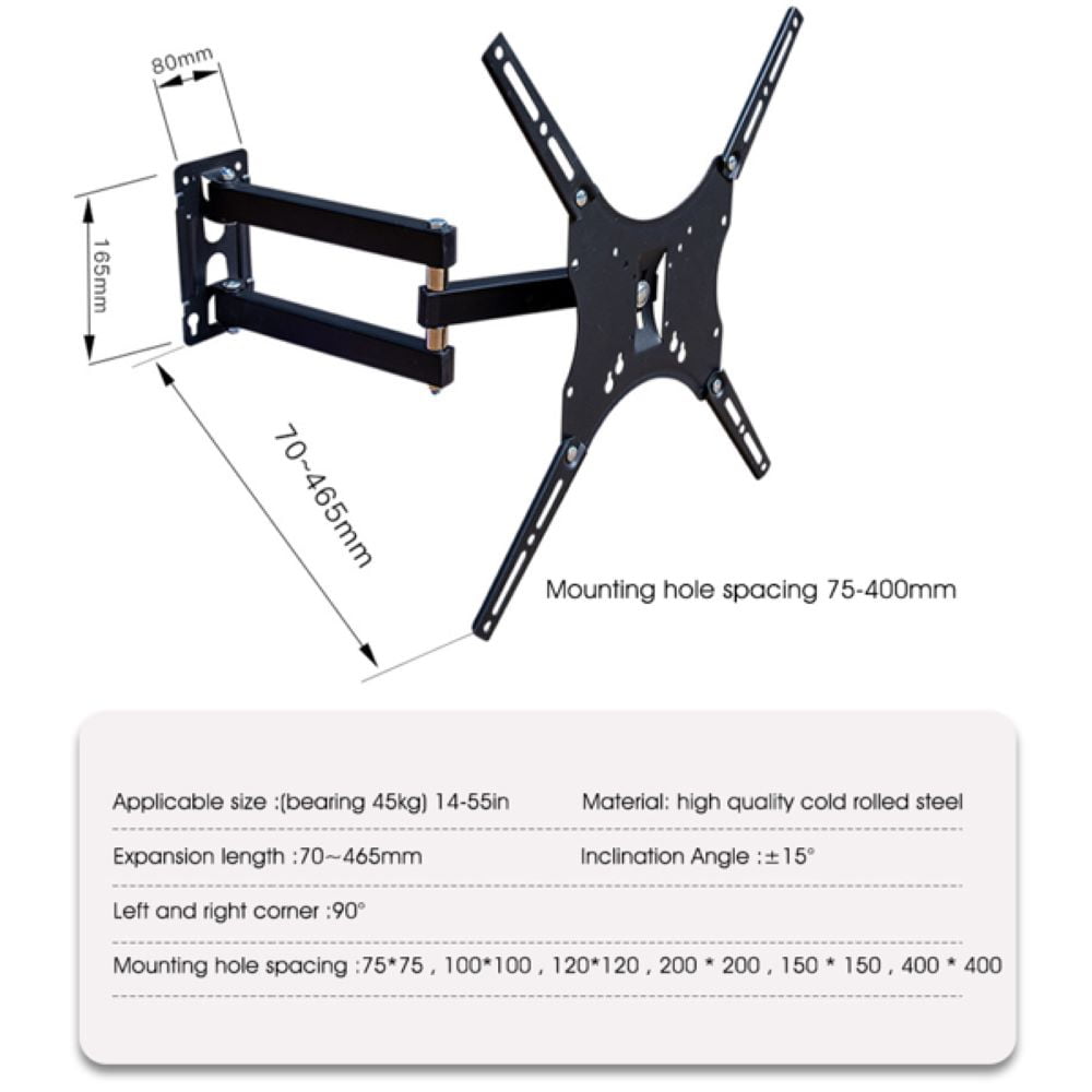 Full Motion TV Monitor Wall Mount for Most 14-55 inch Flat Curved Screen TVs & Monitors Up to 110lbs, Max VESA 400x400mm