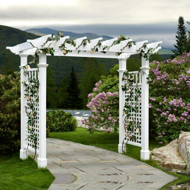 New England Arbors Fairfield Grande 7 25 Vinyl Pergola Arbor White Com New England Arbors Fairfield Grande 7, New England Arbors White Vinyl Garden Arch Trellis