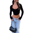 thumbnail image 3 of Biekopu Women's Spring Fall  Cropped Knit Tops,Solid Color Long Sleeve Sweetheart Collar Show Navel Sweaters, 3 of 6
