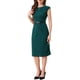 thumbnail image 4 of Vestido elegante de mujer con mangas de capucha y cinturón para trabajar, vestido tipo sheath en azul y verde, talla S, 4 of 6