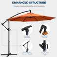 thumbnail image 5 of 10ft Offset Hanging Market Patio Umbrella with Easy Tilt Adjustment,Polyester Shade,8 Ribs for Backyard,Poolside,Lawn and Garden,Orange, 5 of 7