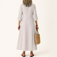 thumbnail image 4 of Womens Linen Dress Fall Long Sleeve Loose Fit Shift Dresses Lightweight Basic Vneck Long Flowy Modest Dress Light pink 2XL, 4 of 5